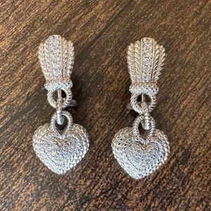 Judith Ripka Sterling Silver Diamonique CZ Heart Dangle Earrings 925 Rope